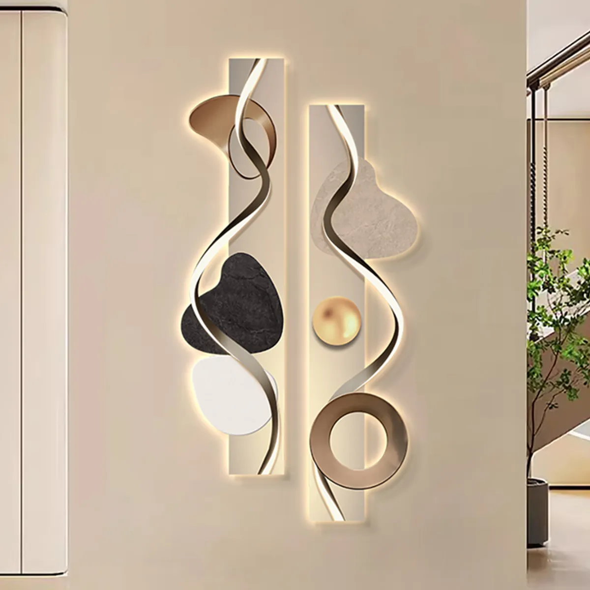 39.4" Modern Abstract Geometric Multi-color Acrylic Wall Art with LED Backlighting — image 2