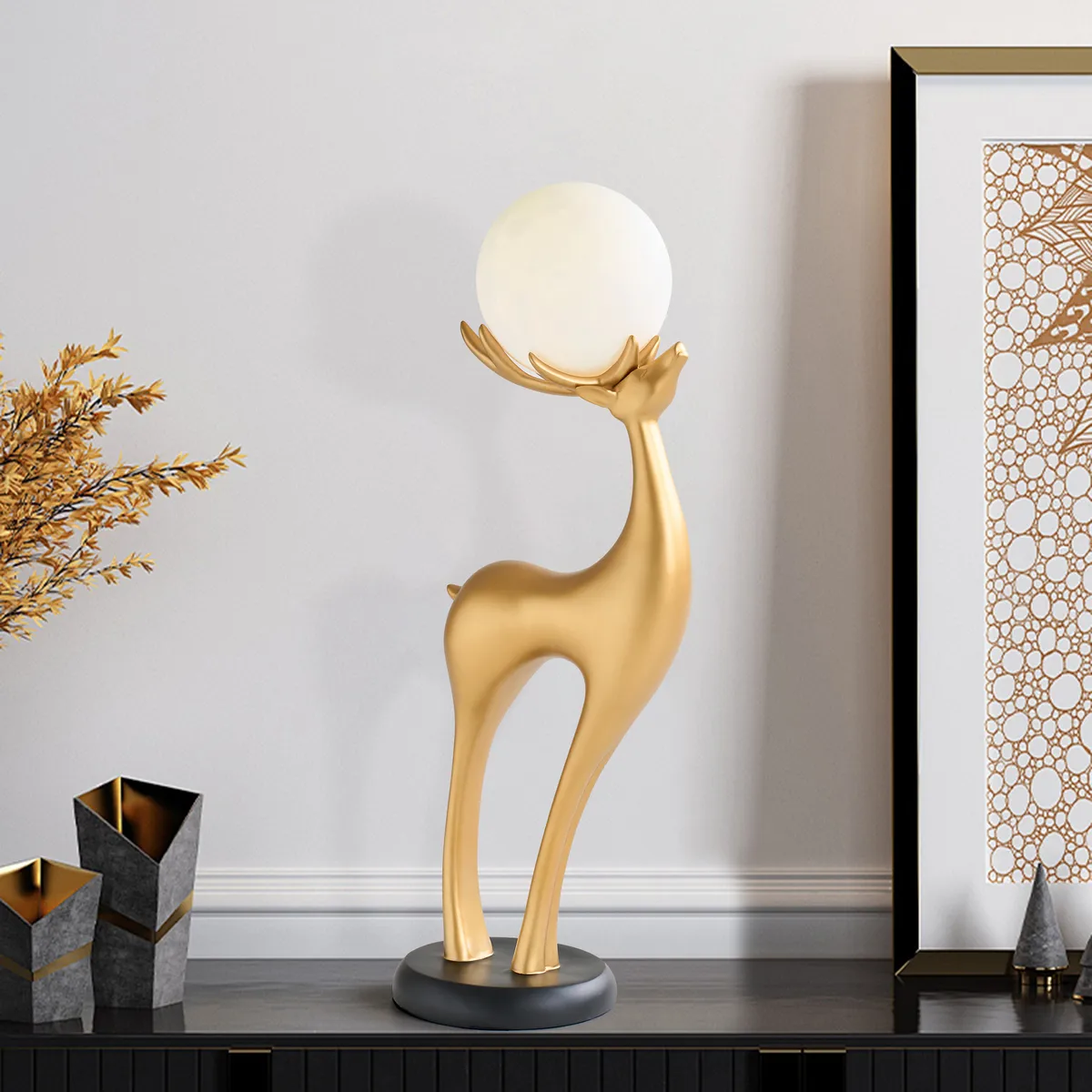 Modern Resin Deer Floor Lamp with Remote Control – 30" Tall with Light-Up Ball — image 3