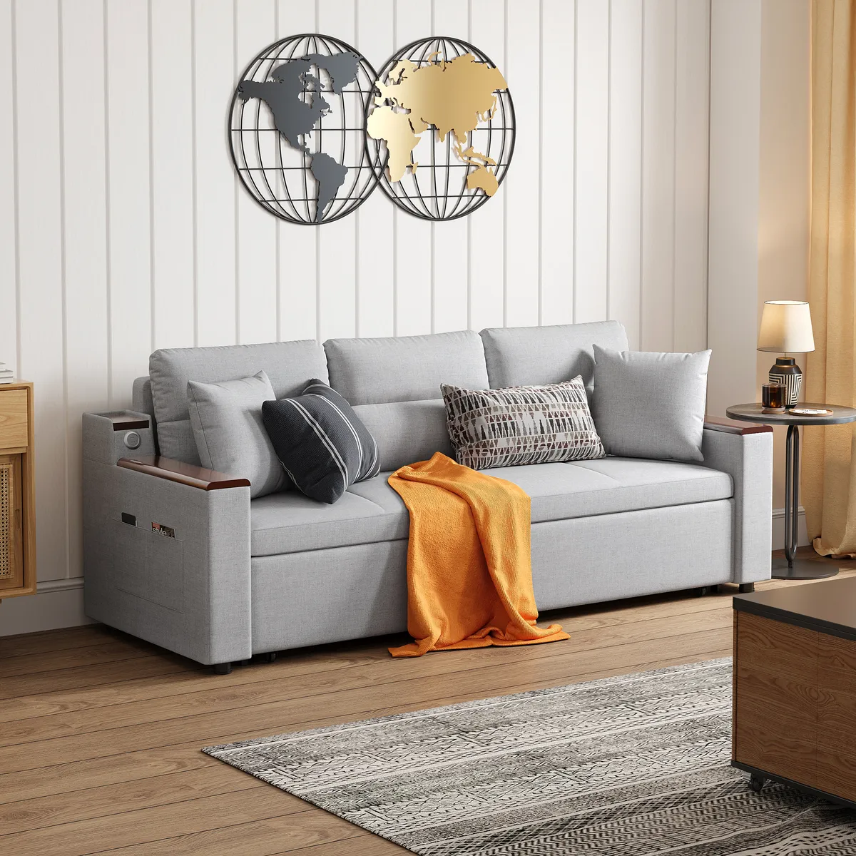 King Size Daybed with Trundle Linen Pull Out Sofa Bed — image 14