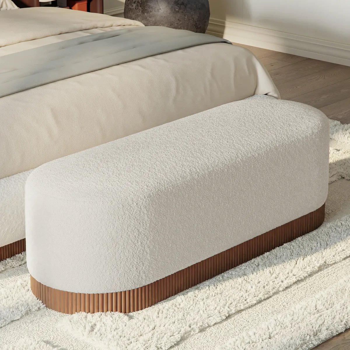 Rivo Upholstered Boucle Curved Bed & Bench Set — image 5