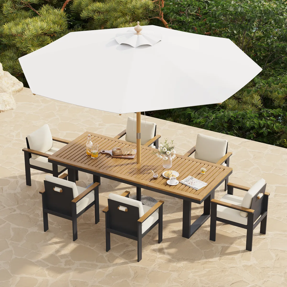 Tevara 10 ft. Patio Center Pole Umbrella with Marble Stand Outdoor Sun Umbrella for Pool / Beach — image 13