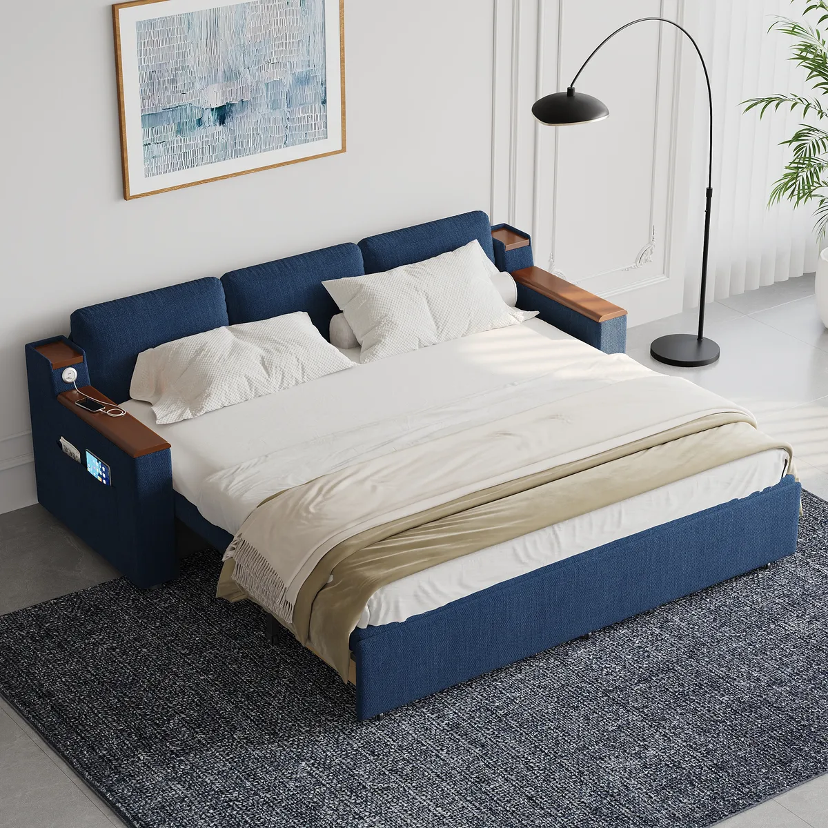 King Size Daybed with Trundle Linen Pull Out Sofa Bed — image 6