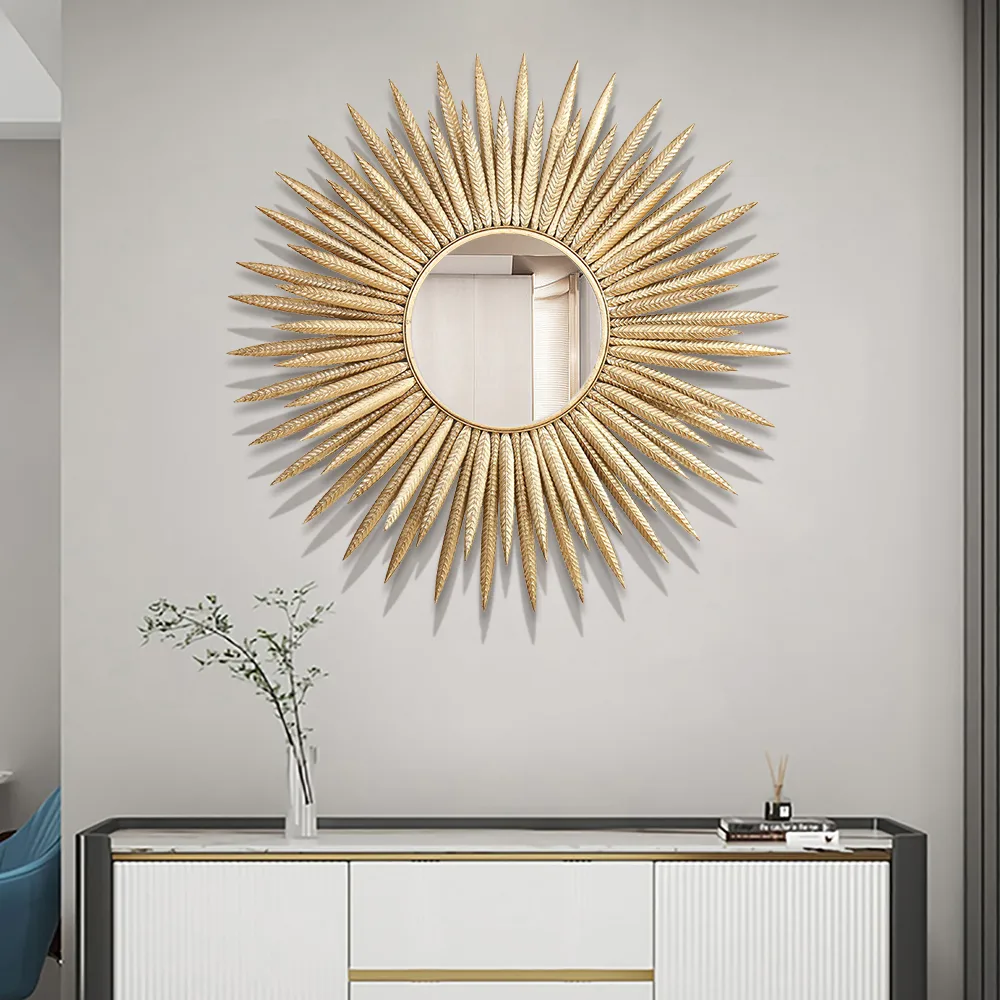 Large Sunburst Wall Mirror – Gold Metal Ray Design — image 3