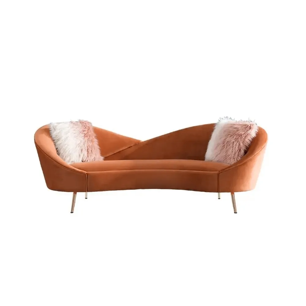 92.9" Modern Orange Velvet Upholstered Large 3-Seater Curved Sofa — image 17