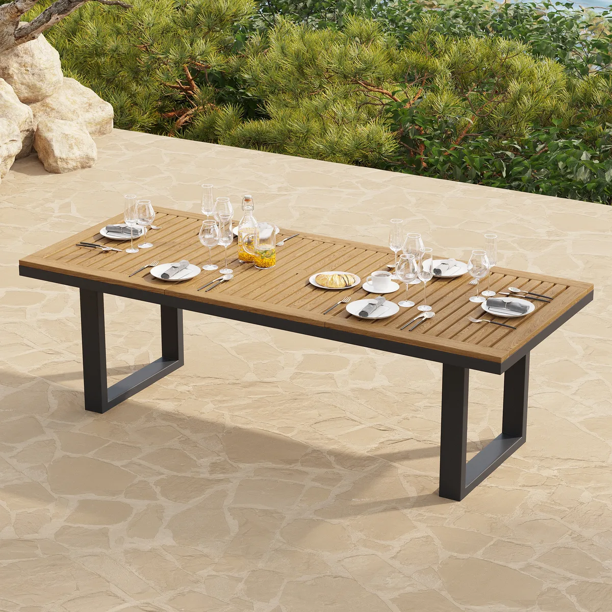 Tevara 6-Person Rectangle Teak & Aluminum Outdoor Patio Dining Table — image 22