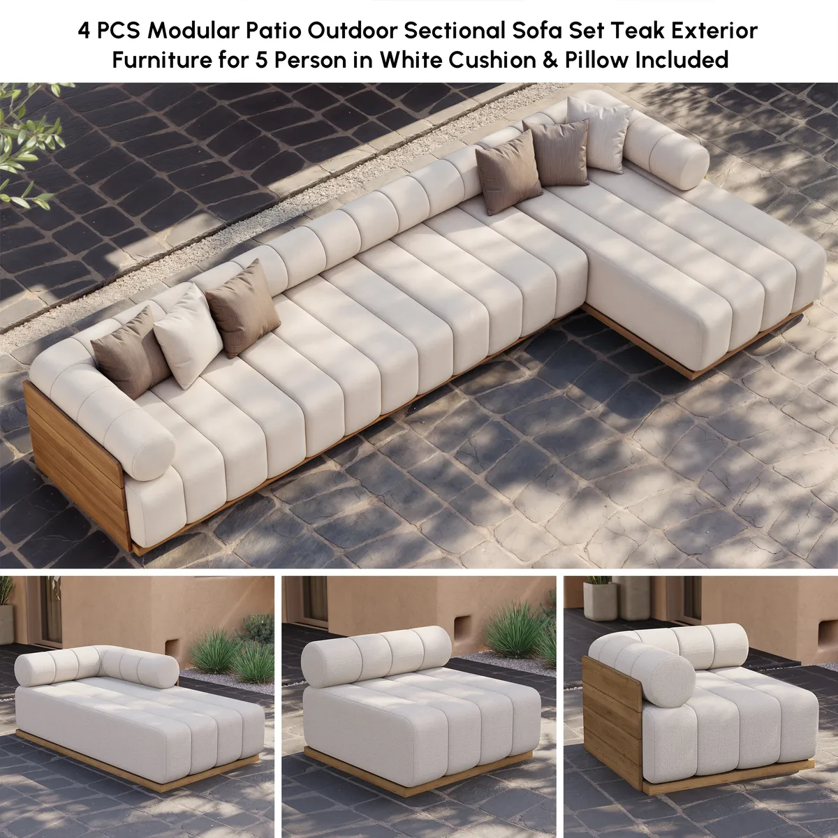 Resaro Outdoor 4-Piece Teak Modular Sectional Set — image 15