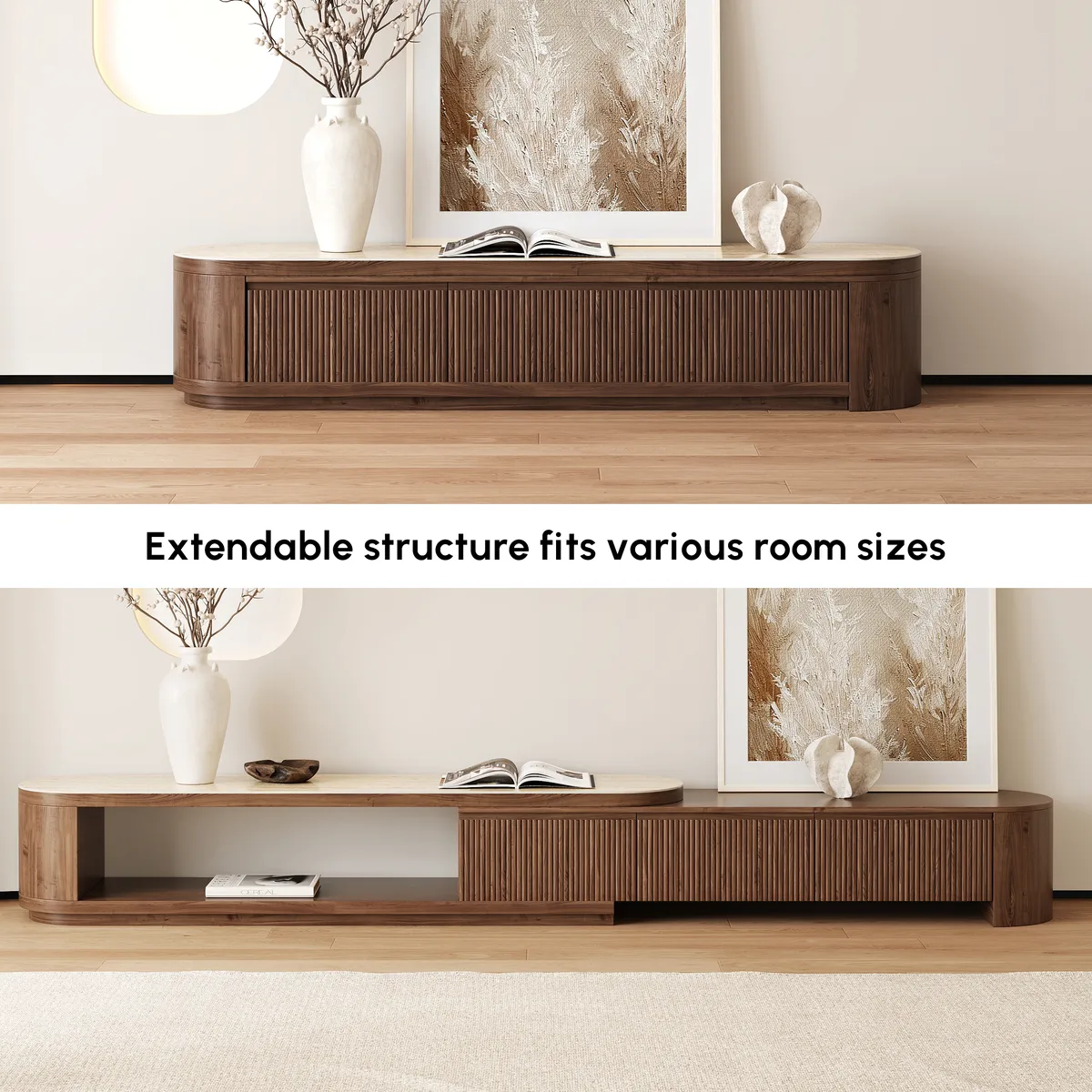 Velar Extendable Sintered Stone Top TV Stand with 3 Drawers(71"-114") — image 28