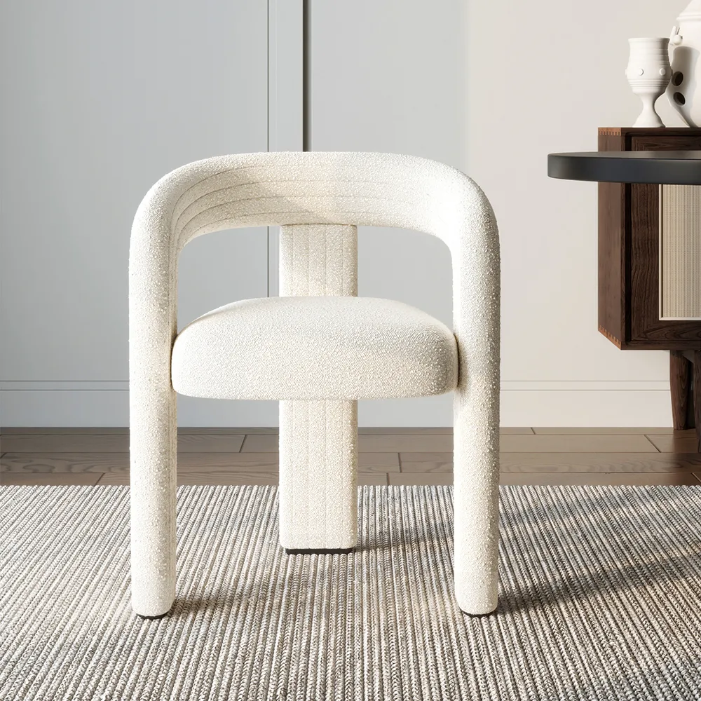 Set of 4 Sherpa Dining Chair Back C-Shaped Modern Gray Dining Room Chair with Lamb Wool Upholstered — image 9