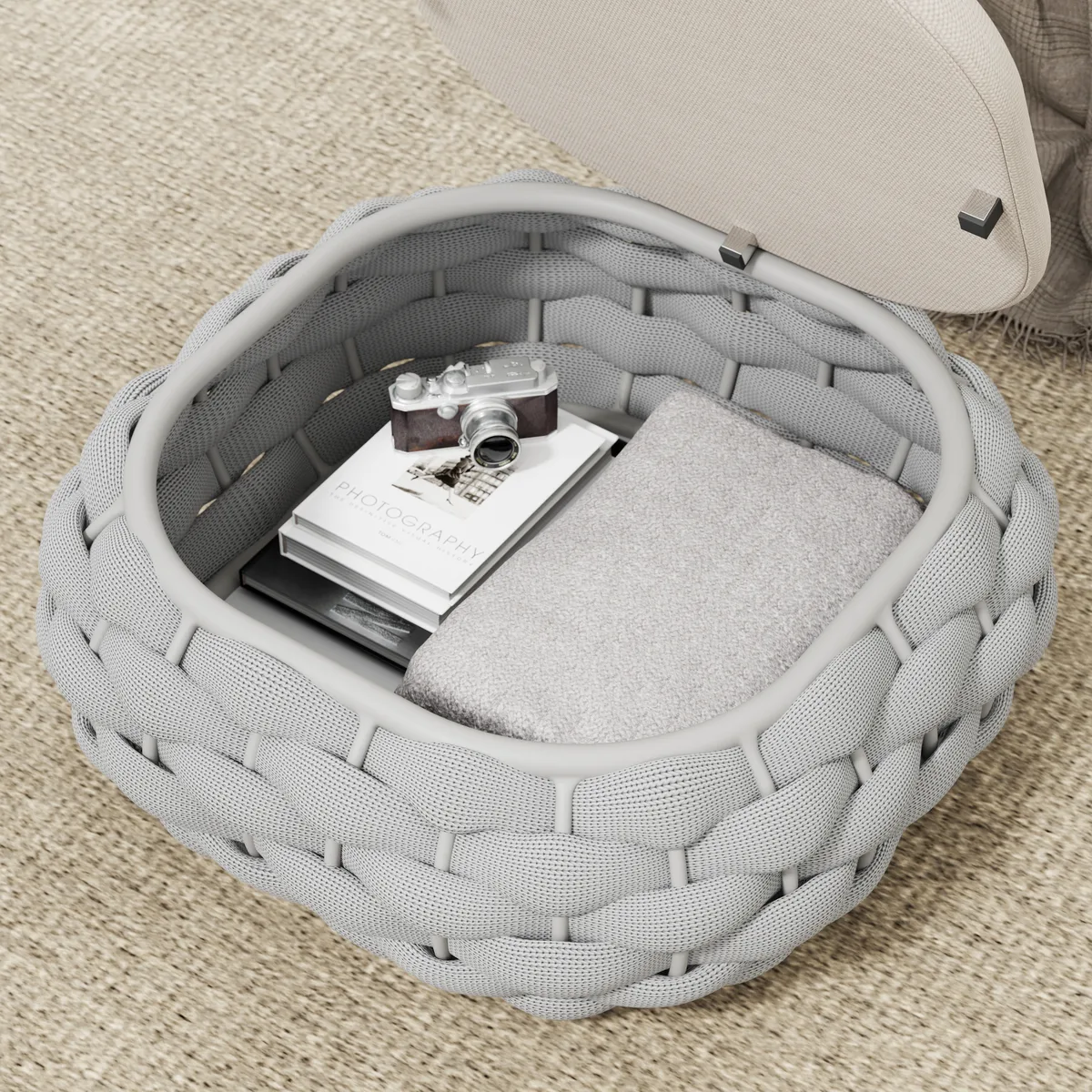 Cocaro Outdoor Storage Ottoman with Woven Rope in Light — image 16