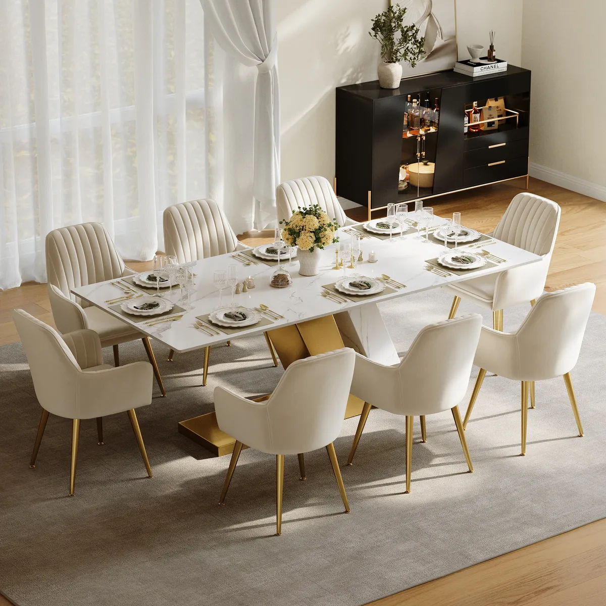 Modern 63" Rectangle Faux Marble Dining Table with 4 Chairs — image 21