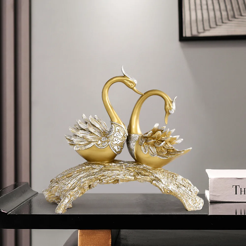 Swan Couple Resin Sculpture in Black & Silver for Home Table Decor — image 12