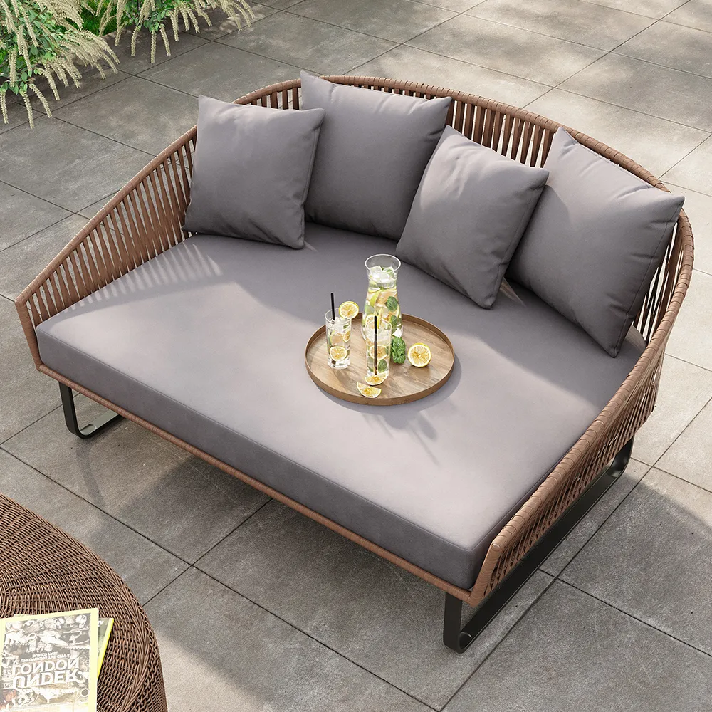 Rattan Outdoor Daybed with Gray Cushion Pillow & Aluminum Frame (63" Width) — image 7