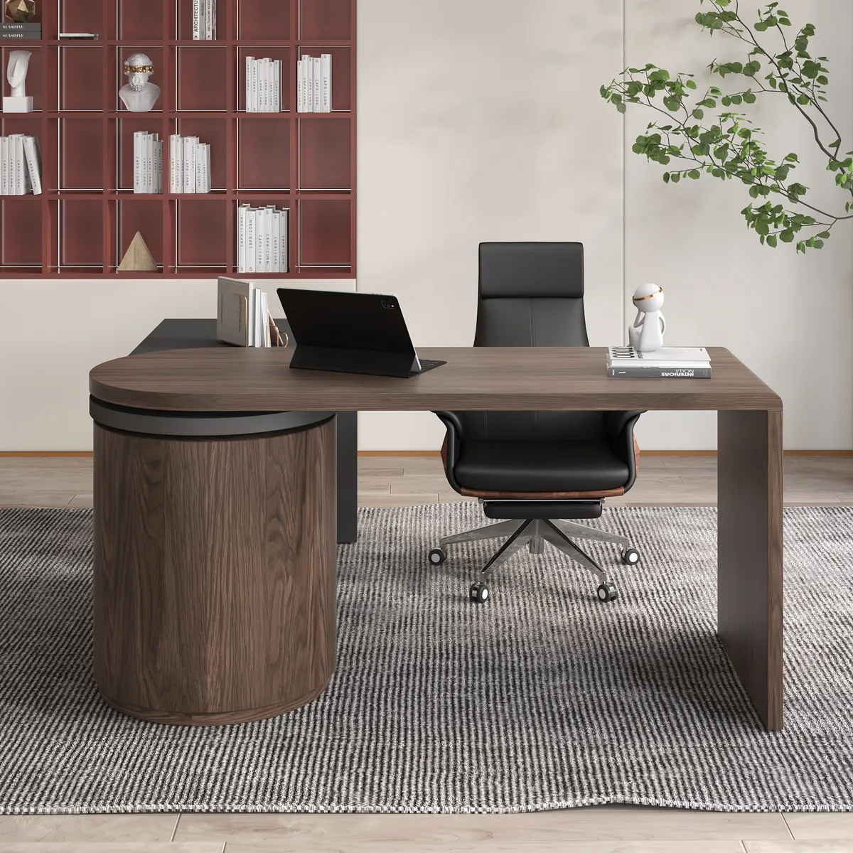 Modern Wash White L Shaped Desk & Off White Home Office Chair Set Upholstered Swivel — image 13