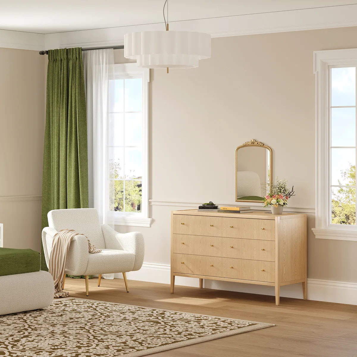 47" Fluted Natural 6-Drawer Dresser with Charging Station — image 5