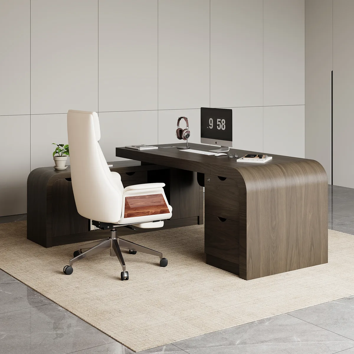 Chicent 71'' L-shaped Smoked Brown Computer Desk with Cabinet Left Hand — image 5