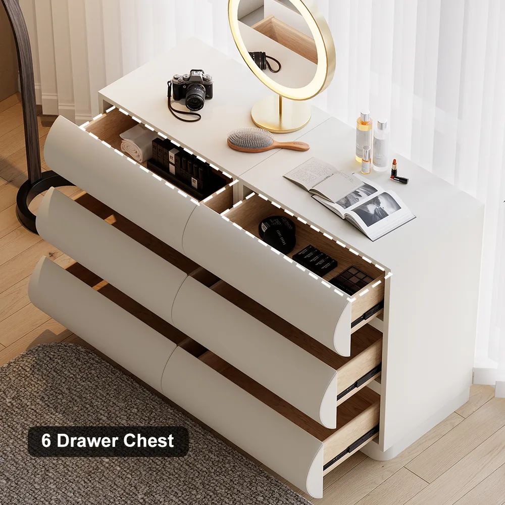 Bedroom Dresser & Vanity Desk Set 6-Drawer Dresser Chest & White Makeup Vanity Set — image 8
