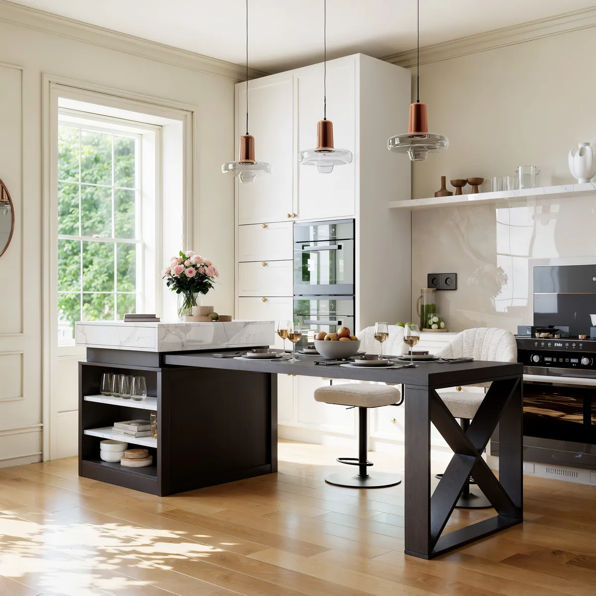 73"-93" Extendable White&Black Kitchen Island with Storage Kitchen Cabinet — image 15