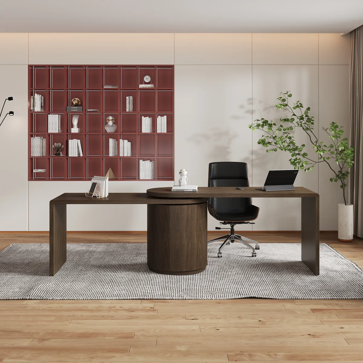 Modern 60" L-Shaped Walnut Office Desk with Drawers, Rotating Design — image 12
