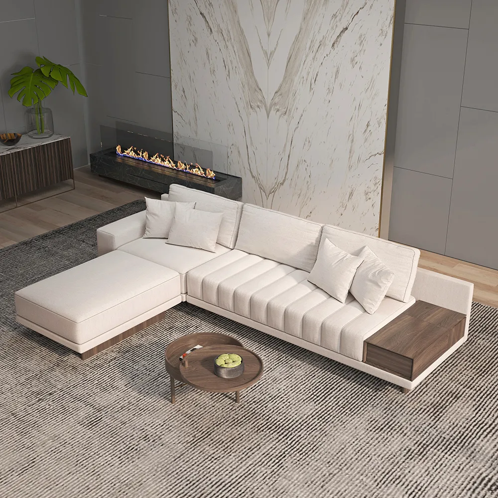 126" L-Shaped Off-White Modular Sectional Sofa with Ottoman for Living Room — image 2