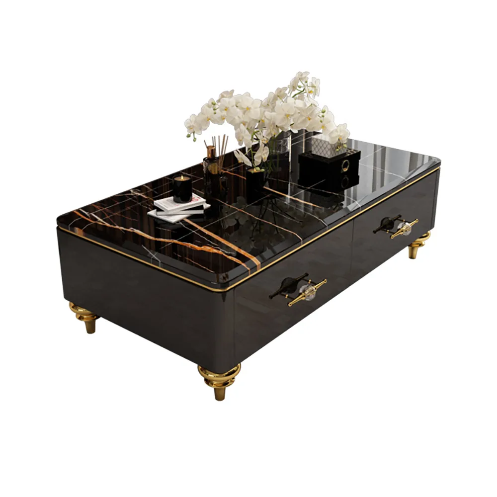 Chift 51.2" Modern Marble Coffee Table & Storage Drawers Gold Stainless Steel Legs — image 19