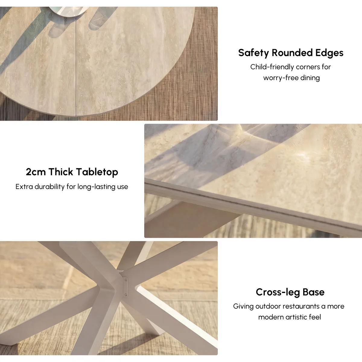 Outdoor 5-Piece Round Sintered Stone Top Extendable Dining Set — image 4