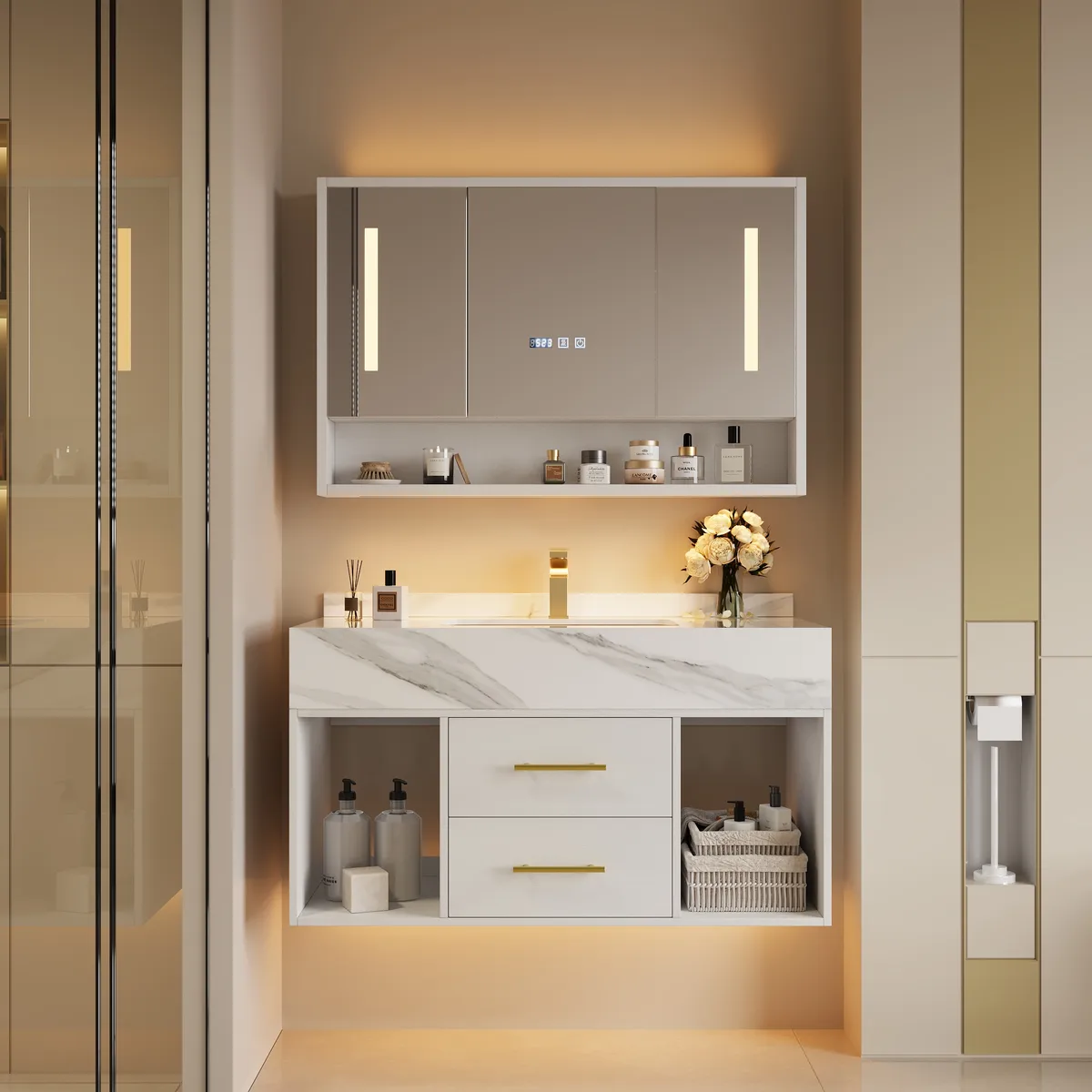 39" Black LED Medicine Cabinet with Adjustable Lighting, Demister & Digital Clock — image 28