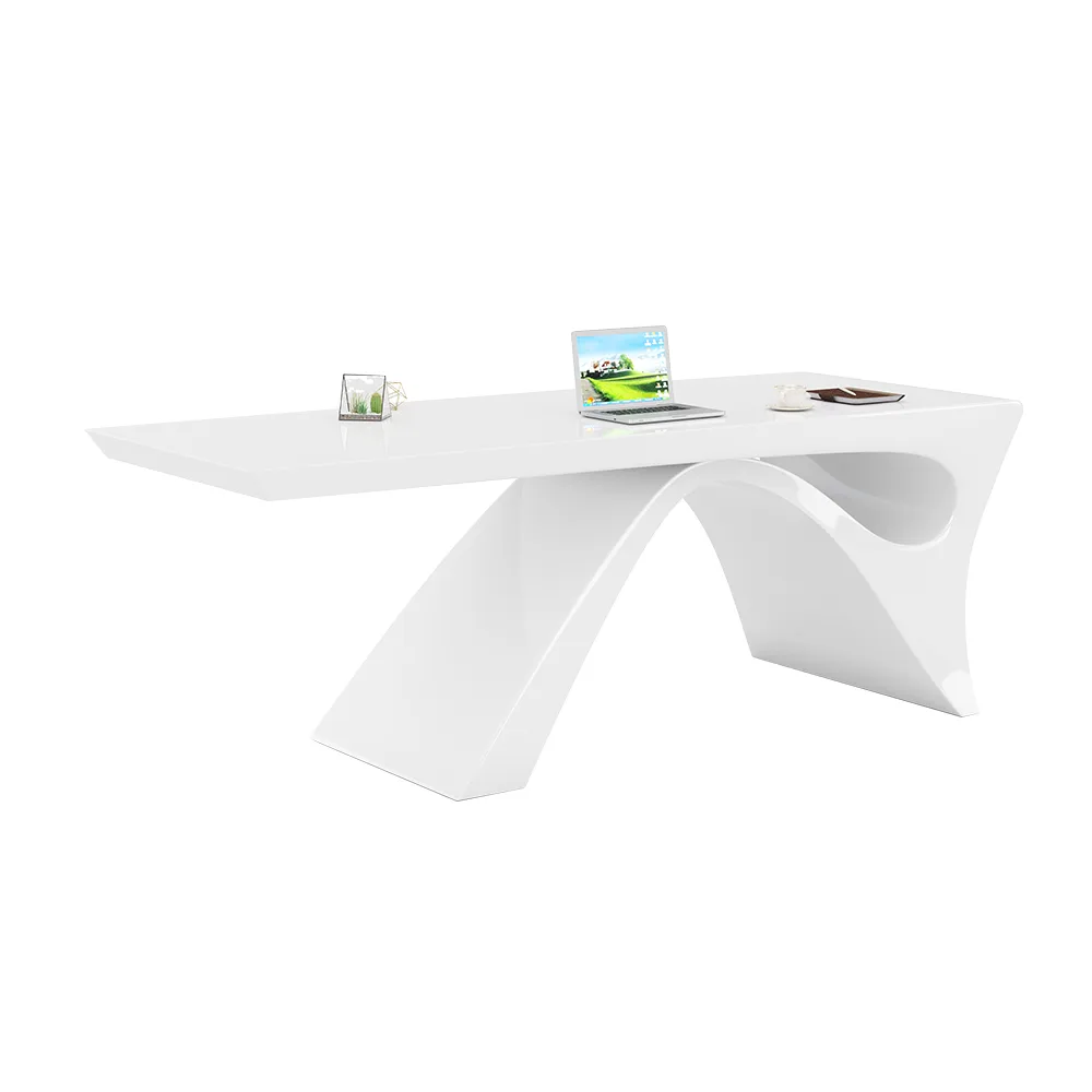 55" Modern White Computer Desk & Leather Office Desk Chair Set High Back Adjustable — image 6