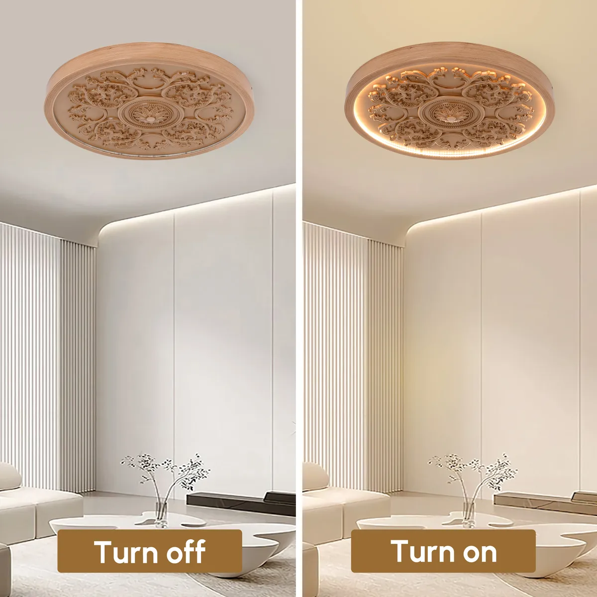 French Elegant White Resin 3D Carved LED Dimmable Flush Mount Ceiling Light — image 17
