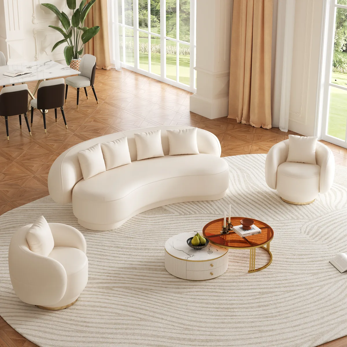 Swivel Barrel Accent Chair Faux Leather Armchair for Living Room in Warm White (35" Wide) — image 6