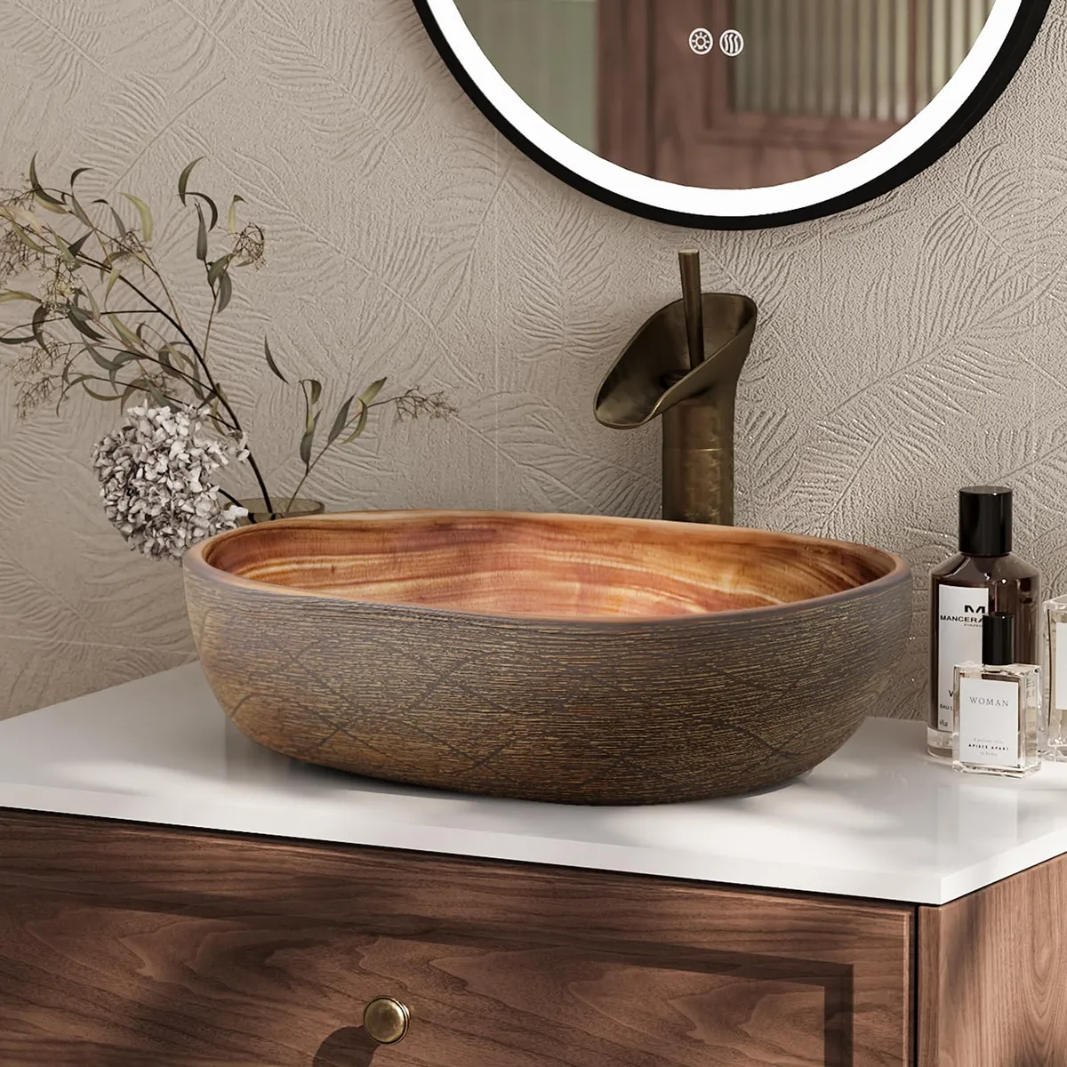 15.7" Ceramic Round Bathroom Vessel Sink Retro Washbasin — image 19