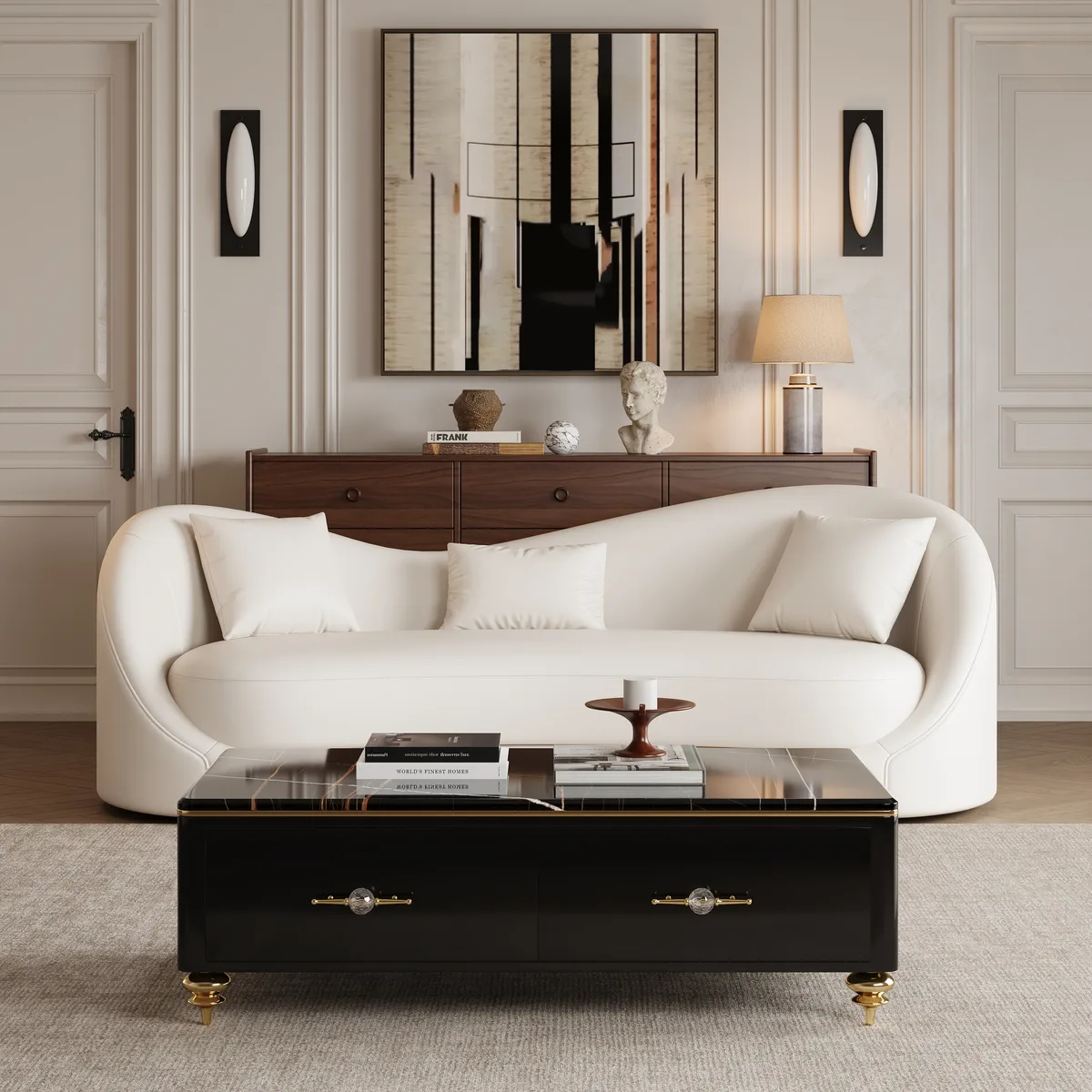 Chift 51.2" Modern Marble Coffee Table & Storage Drawers Gold Stainless Steel Legs — image 14