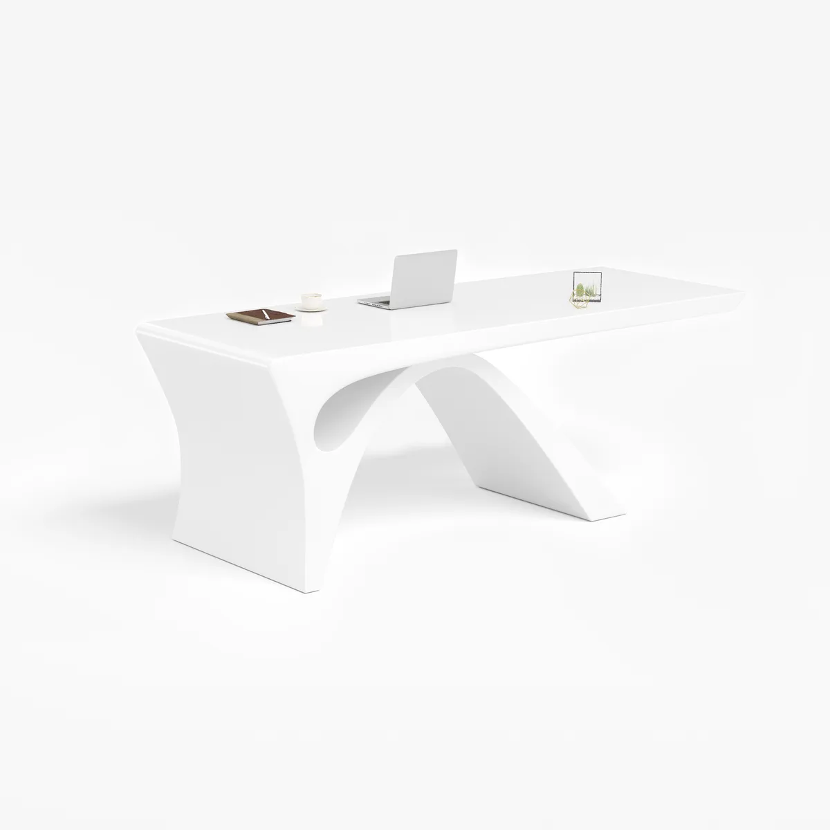 Modern 55" Rectangular Black Writing Desk with Arched Base — image 18