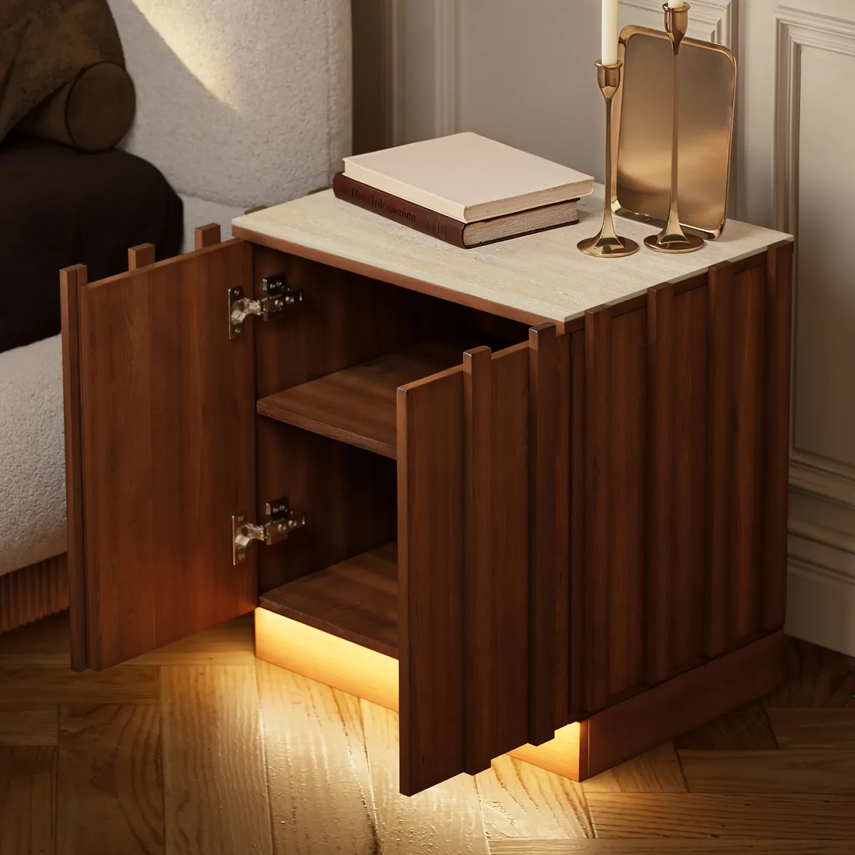 Aura Natural Ash Wood Led Nightstand with Charging Station — image 3