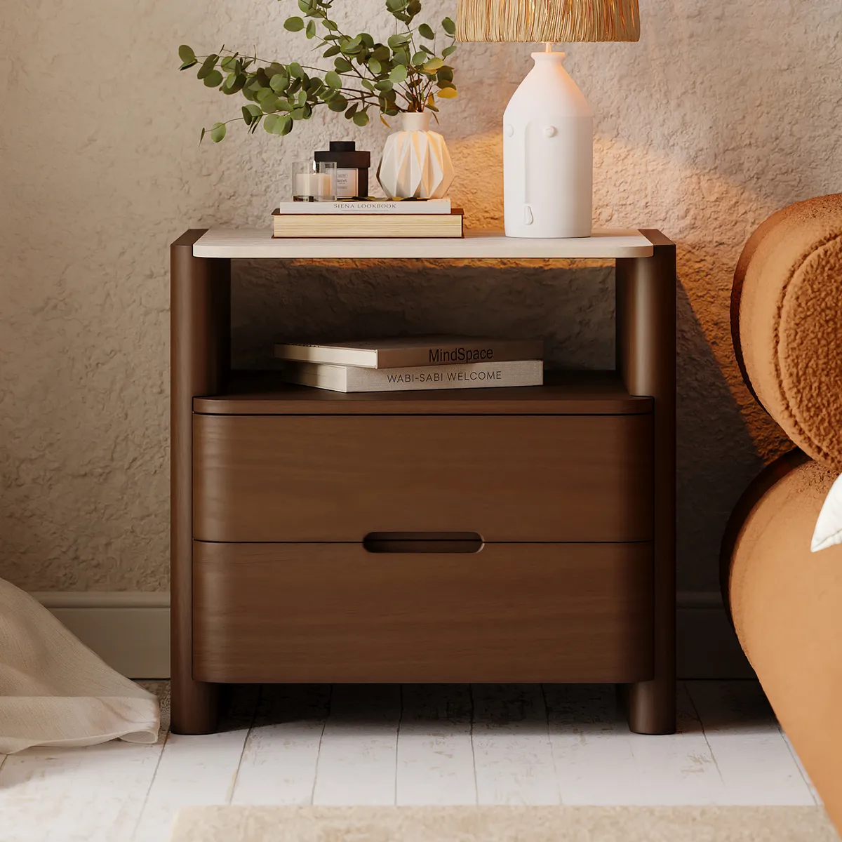 Modern Sintered Stone Top Nightstand with Drawers & — image 12