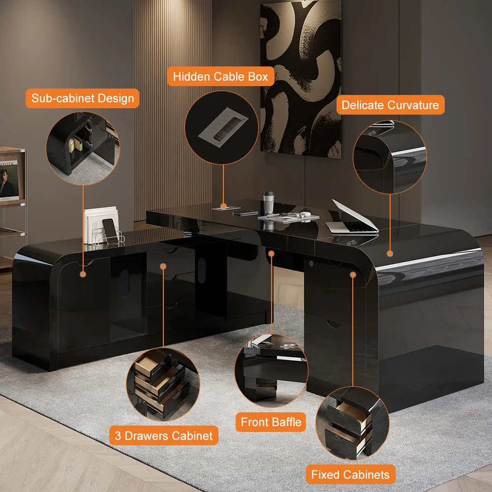 Chicent 71'' L-shaped Smoked Brown Computer Desk with Cabinet Left Hand — image 29