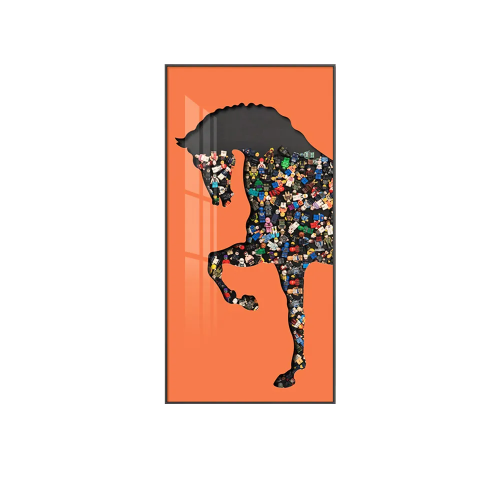 39.4" Rectangle Horse Building Blocks Wall Art Decor with Aluminum Frame Living Room — image 6