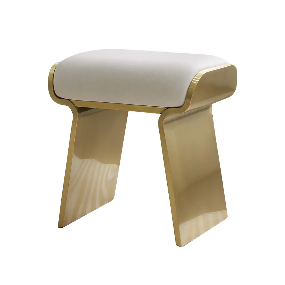 Modern Beige Backless Vanity Stool Leath-aire Upholstery & Gold Stainless Steel Frame — image 8