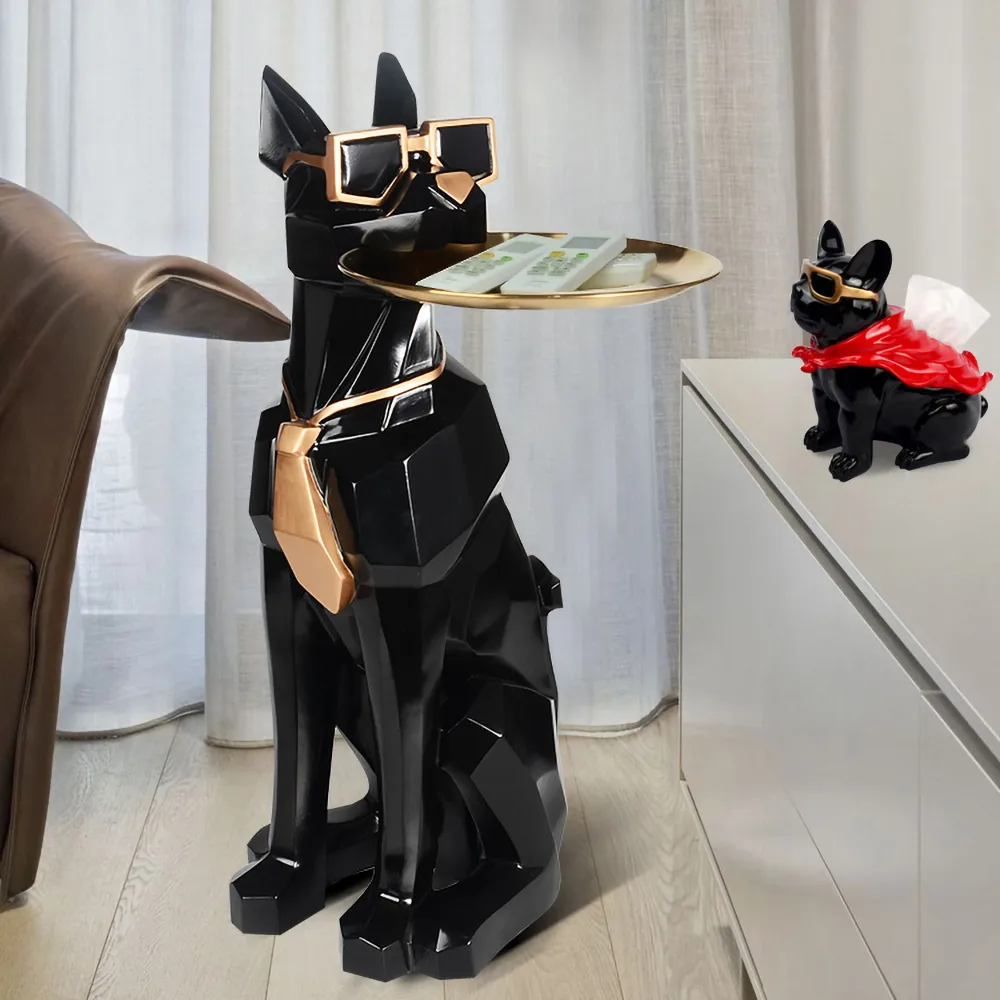 Sculpture Tray End Table Modern Black Side Table with Tissue Storage — image 11