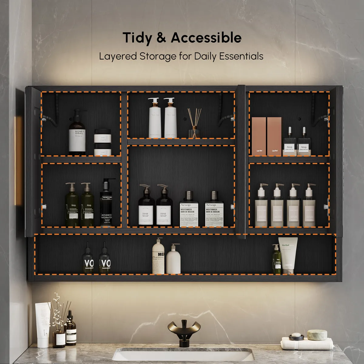 39.3" Walnut Bathroom Vanity & LED Medicine Cabinet Set — image 17