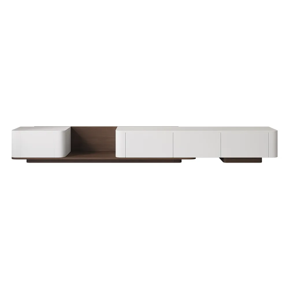 107.8" Off White Modern Wood Extendable TV Stand with 4 Drawer Retracted Cream Media Console — image 17