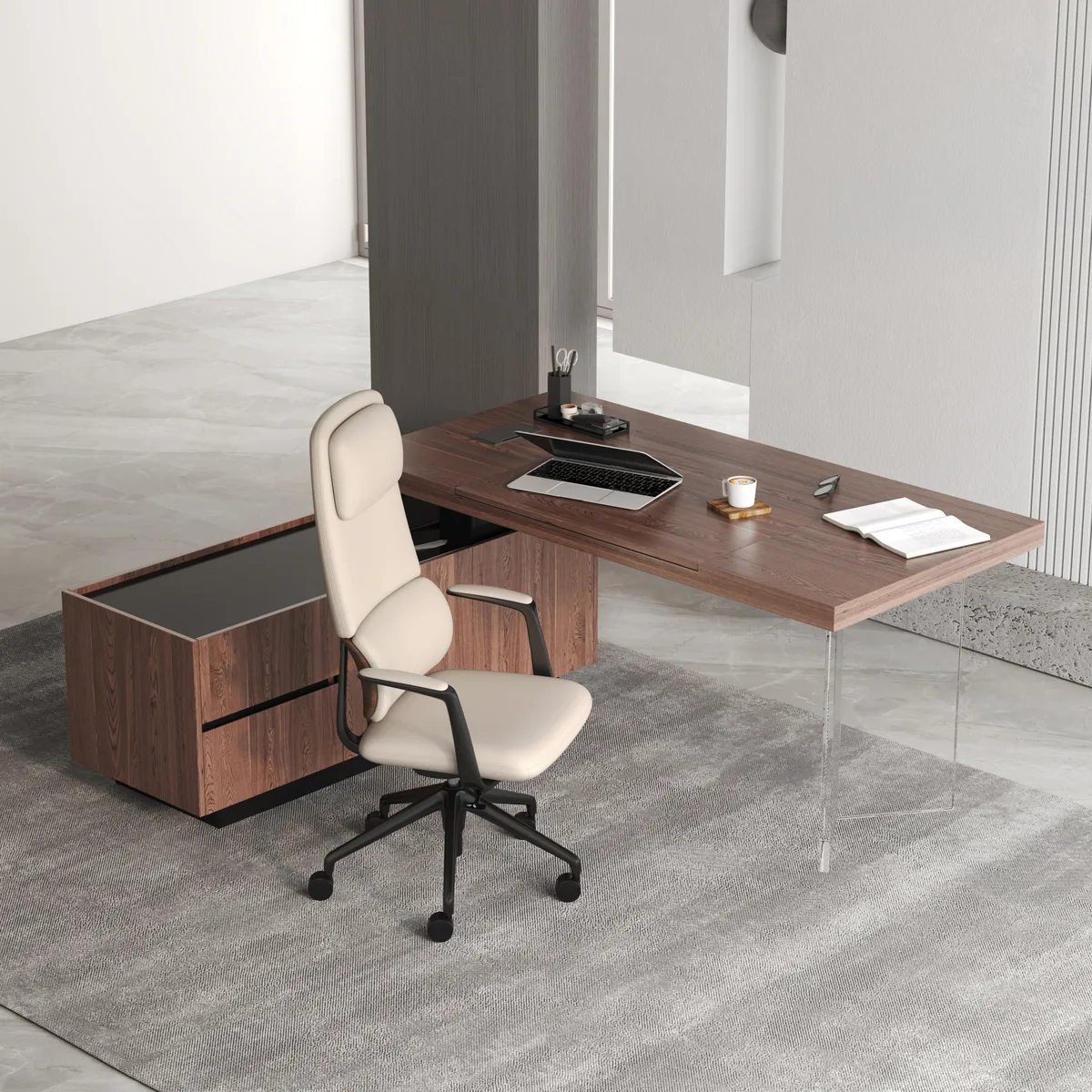 Ergonomic Grey Genuine Leather High Back Reclining Swivel Office Desk Chair — image 7