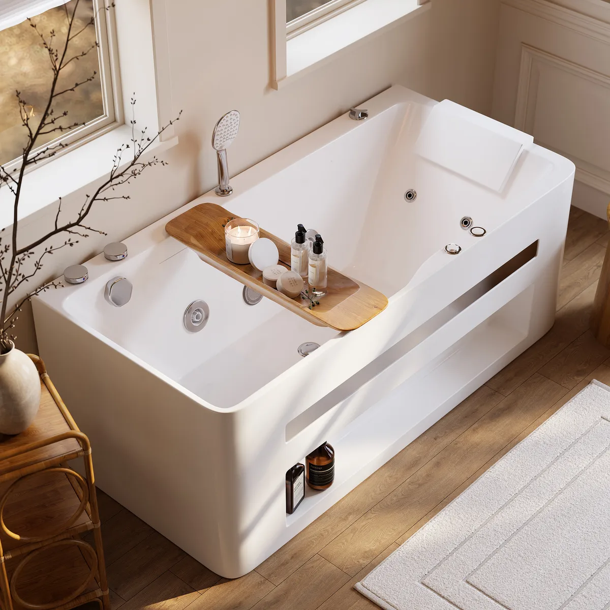 59" Whirlpool Bathtub with Thermostatic Control & Massage Jets & LED Lighting — image 7