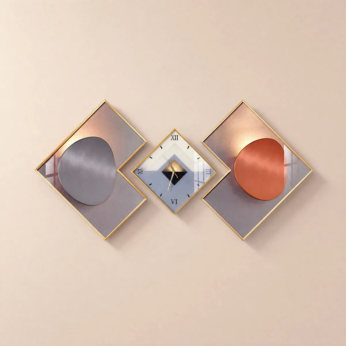 Modern 3-Piece Wall Clock Set – Functional Geometric Art with Gold Frames — image 10