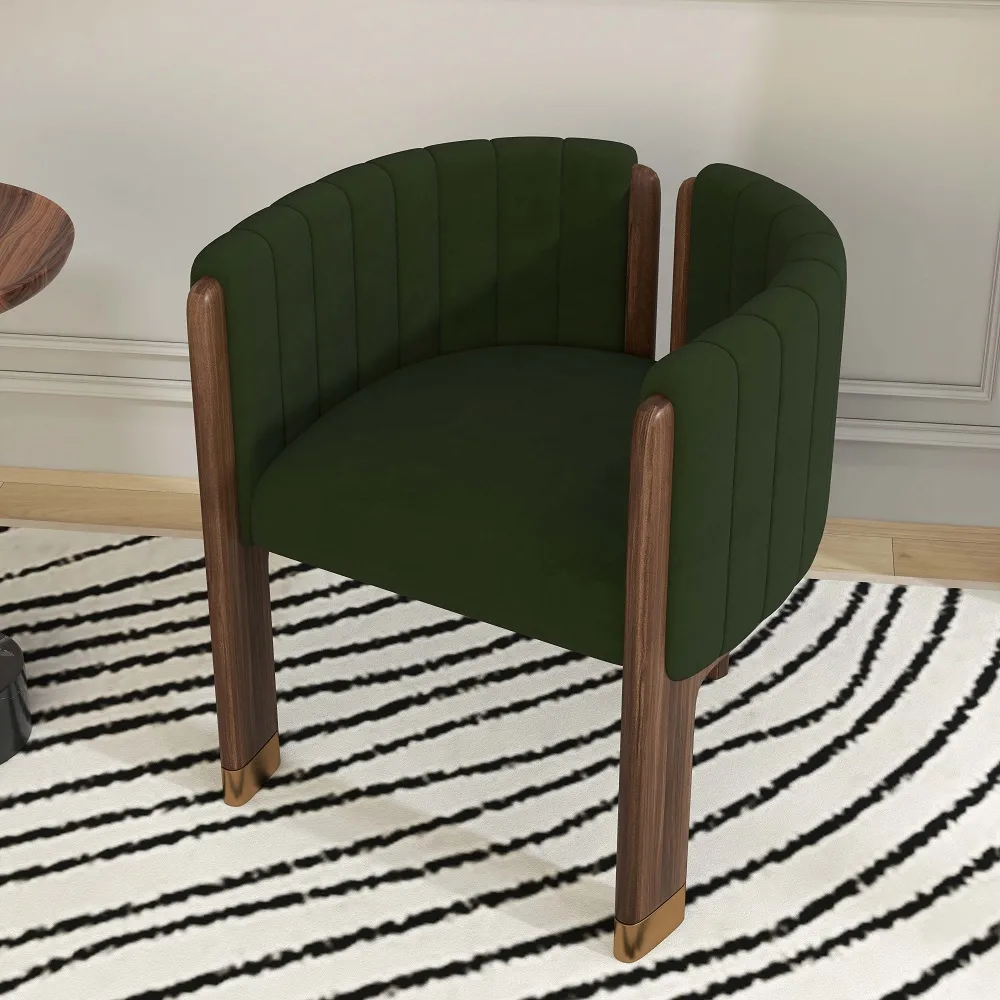 Modern Wood Accent Chair Beige Velvet Upholstered Arm Chair — image 18