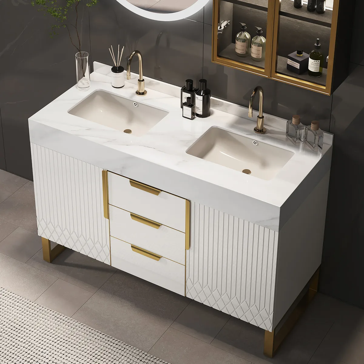 Aro Bathroom Vanity Set 47.2" Freestanding Bathroom Vanity Black with Double Sinks — image 12