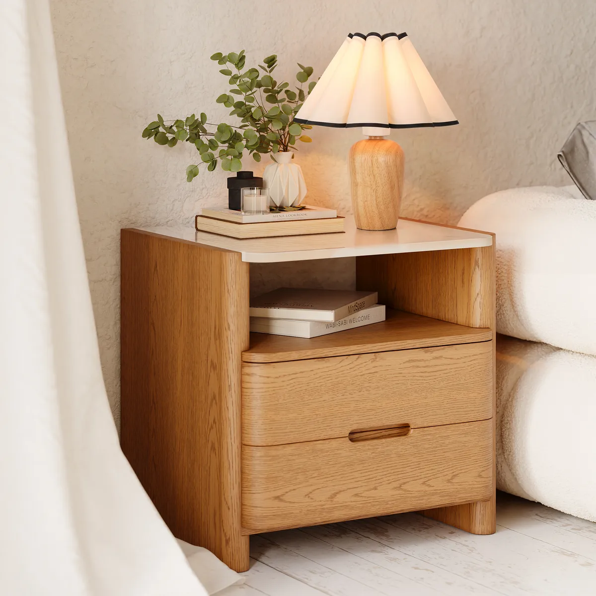 Modern Sintered Stone Top Nightstand with Drawers & — image 5