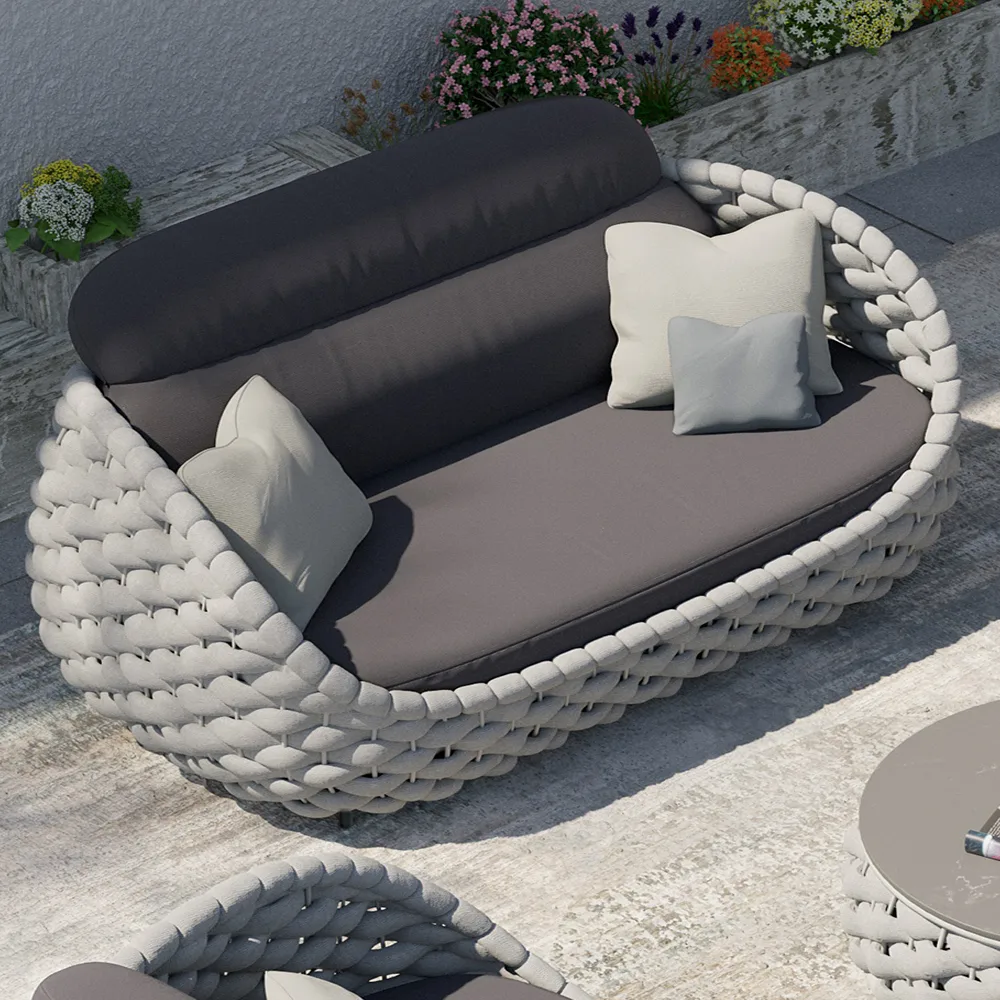 Cocaro 2-Seater Rope Woven Patio Loveseat with Removable Cushions