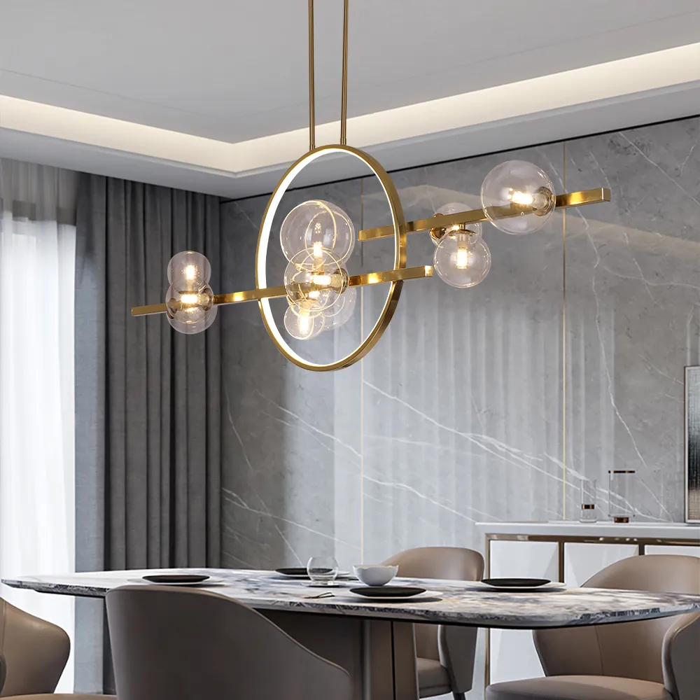 Bubi 10-Light Gold Modern Kitchen Island Light for Dining Room with Glass Globe Shade — image 3