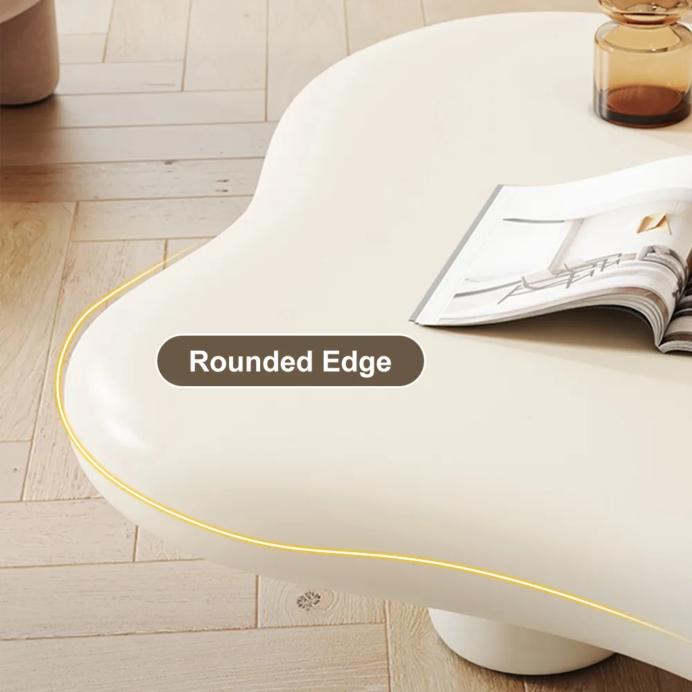 39" Modern Matte Wood Abstract Coffee Table in Off White with 4 legs — image 8