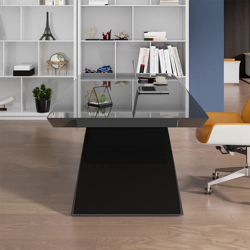 Modern 55" Rectangular Black Writing Desk with Arched Base — image 7